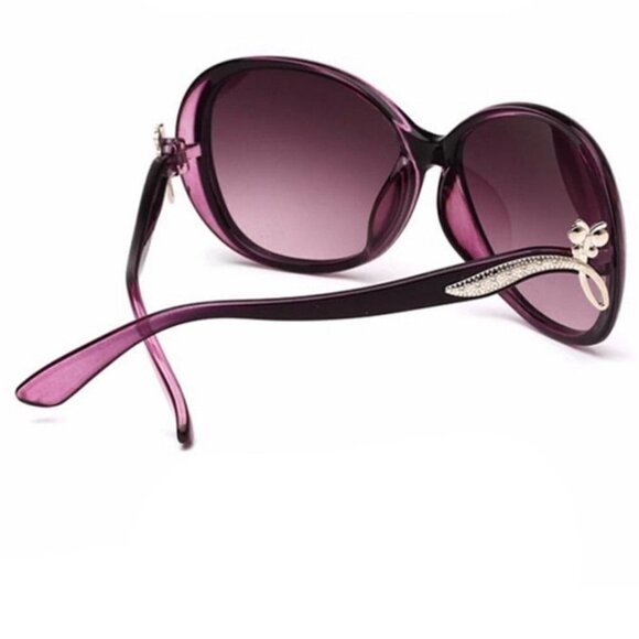 Purple Oversized Sunglasses Silver Butterfly Detail on Sides New in Case main image 5